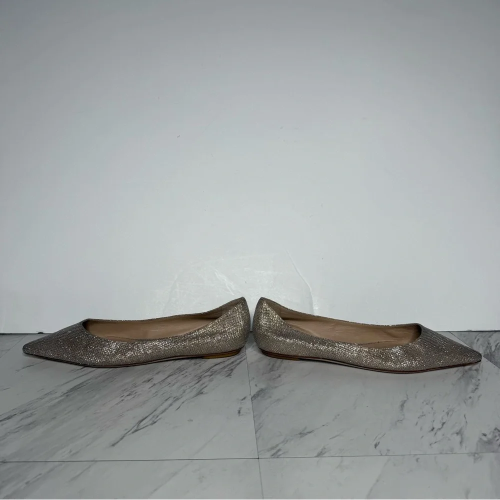 Stuart Weitzman Pointy Toe Gold Sliver Glitter Flat 8B